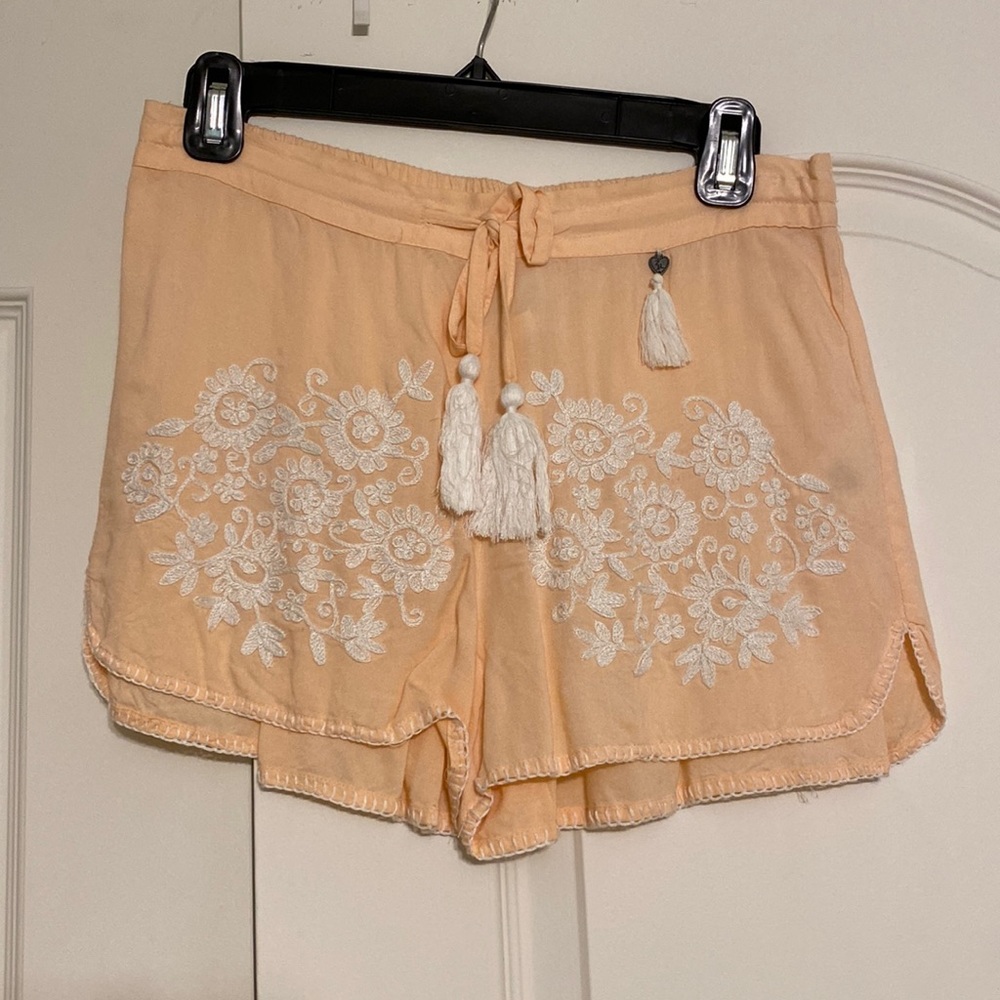 Peach embroidered shorts
